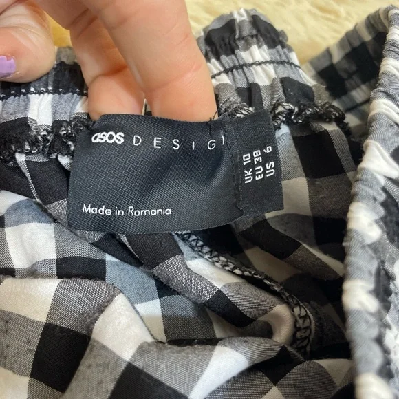 Black and White Gingham Elastic Waist Midi Skirt - Picture 5 of 6